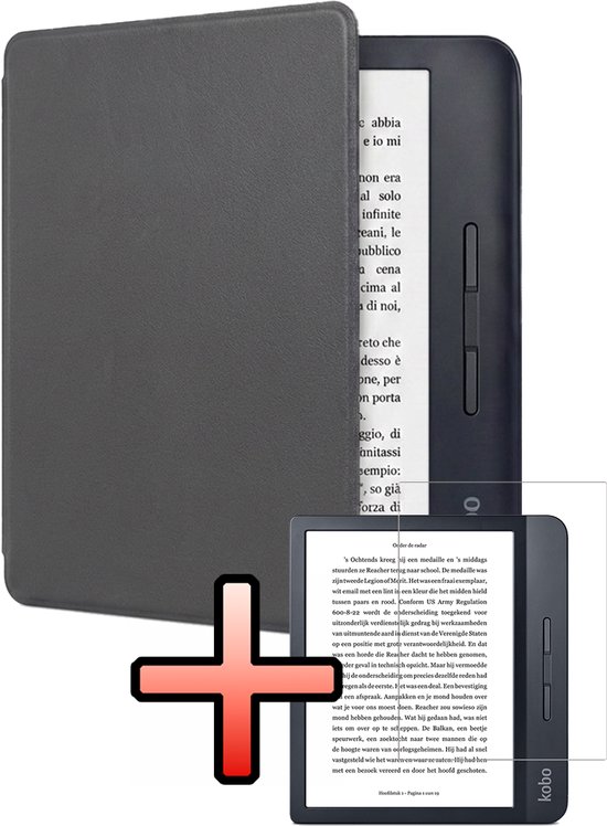 Hoes Geschikt voor Kobo Libra H2O Hoesje Bookcase Cover Book Case Hoes Sleepcover Met Screenprotector - Grijs