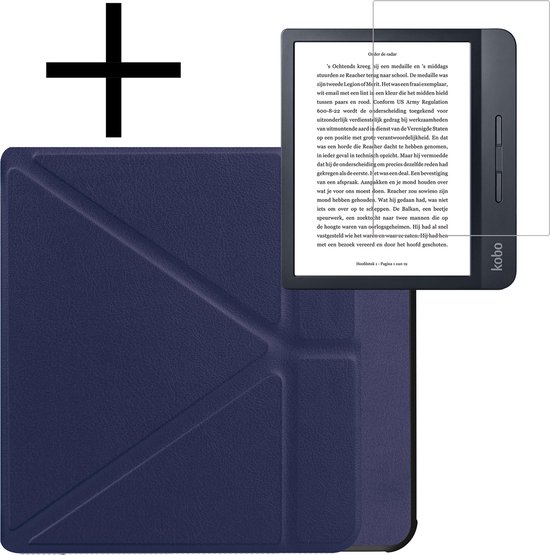 Hoes Geschikt voor Kobo Libra H2O Hoesje Bookcase Cover Book Case Hoes Sleepcover Trifold Met Screenprotector - Donkerblauw van Merkloos