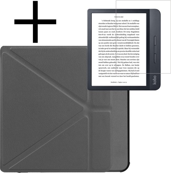 Hoes Geschikt voor Kobo Libra H2O Hoesje Bookcase Cover Book Case Hoes Sleepcover Trifold Met Screenprotector - Grijs van Merkloos