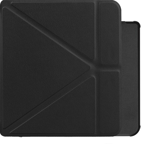 Hoes Geschikt voor Kobo Libra H2O Hoesje Bookcase Cover Book Case Hoes Sleepcover Trifold - Zwart van Echt kwaliteit