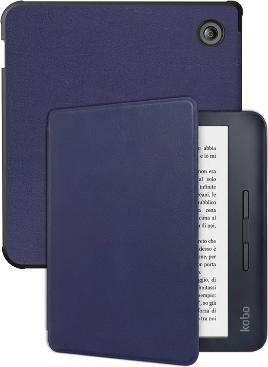 Hoes Geschikt voor Kobo Libra H2O Hoesje Bookcase Cover Hoes - Hoesje Geschikt voor Kobo Libra H2O Hoes Cover Case - Donkerblauw