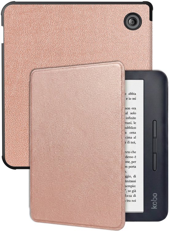 Hoes Geschikt voor Kobo Libra H2O Hoesje Bookcase Cover Hoes - Hoesje Geschikt voor Kobo Libra H2O Hoes Cover Case - Rosé Goud