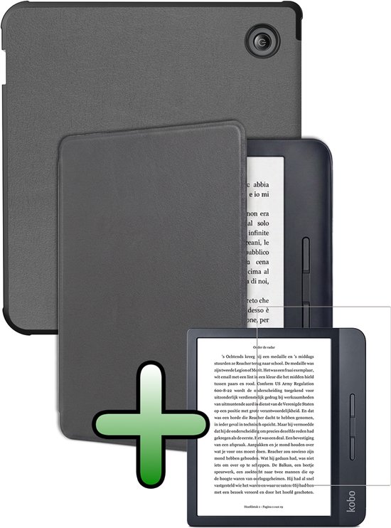 Hoes Geschikt voor Kobo Libra H2O Hoesje Bookcase Cover Hoes Met Screenprotector - Hoesje Geschikt voor Kobo Libra H2O Hoes Cover Case - Grijs