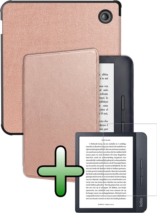 Hoes Geschikt voor Kobo Libra H2O Hoesje Bookcase Cover Hoes Met Screenprotector - Hoesje Geschikt voor Kobo Libra H2O Hoes Cover Case - Rosé Goud