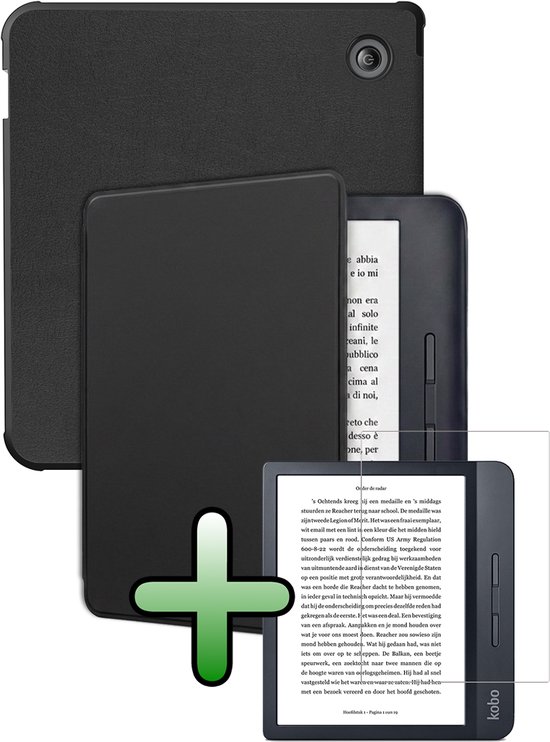 Hoes Geschikt voor Kobo Libra H2O Hoesje Bookcase Cover Hoes Met Screenprotector - Hoesje Geschikt voor Kobo Libra H2O Hoes Cover Case - Zwart