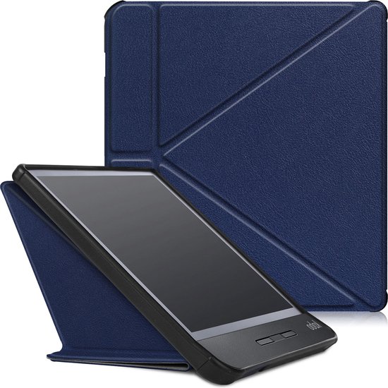Hoes Geschikt voor Kobo Libra H2O Hoesje Bookcase Cover Hoes Trifold - Hoesje Geschikt voor Kobo Libra H2O Hoes Cover Case - Donkerblauw van Foeveo