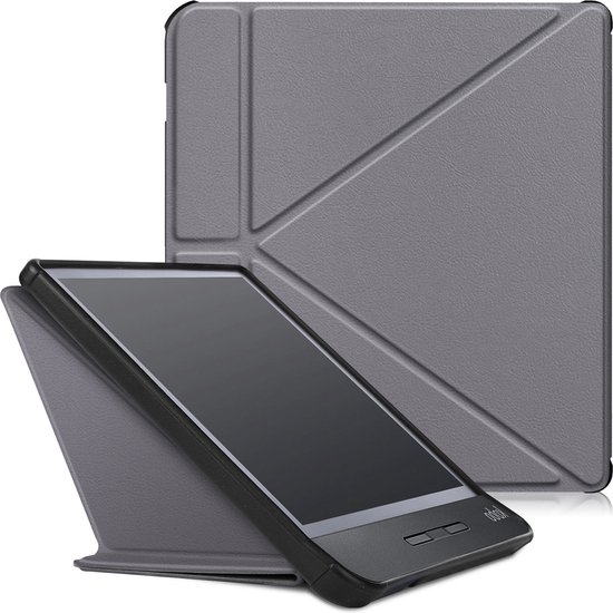 Hoes Geschikt voor Kobo Libra H2O Hoesje Bookcase Cover Hoes Trifold - Hoesje Geschikt voor Kobo Libra H2O Hoes Cover Case - Grijs van Merkloos