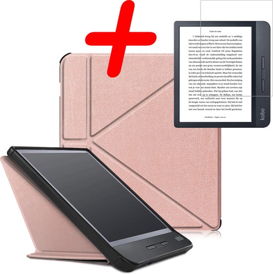 Hoes Geschikt voor Kobo Libra H2O Hoesje Bookcase Cover Hoes Trifold Met Screenprotector - Hoesje Geschikt voor Kobo Libra H2O Hoes Cover Case - Rosé Goud van Tech365