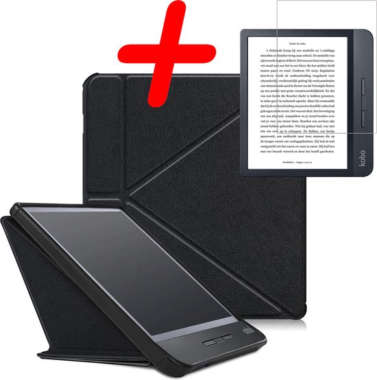 Hoes Geschikt voor Kobo Libra H2O Hoesje Bookcase Cover Hoes Trifold Met Screenprotector - Hoesje Geschikt voor Kobo Libra H2O Hoes Cover Case - Zwart van Merkloos