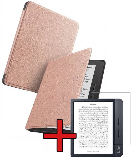 Hoes Geschikt voor Kobo Libra H2O - Met Screenprotector - Luxe E-reader Bescherm Case - Hoesje Book Cover - Rosé Goud