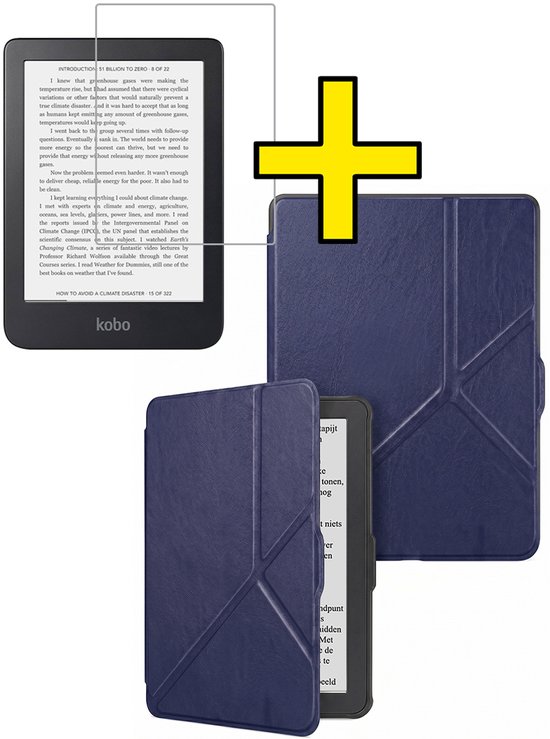 Hoes Geschikt voor Kobo Nia - E-reader Bescherm Hoesje Case Sleep Cover Trifold Met Screenprotector - Hoes Geschikt voor Kobo Nia Hoesje - Donkerblauw
