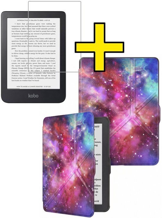 Hoes Geschikt voor Kobo Nia - E-reader Bescherm Hoesje Case Sleep Cover Trifold Met Screenprotector - Hoes Geschikt voor Kobo Nia Hoesje - Galaxy