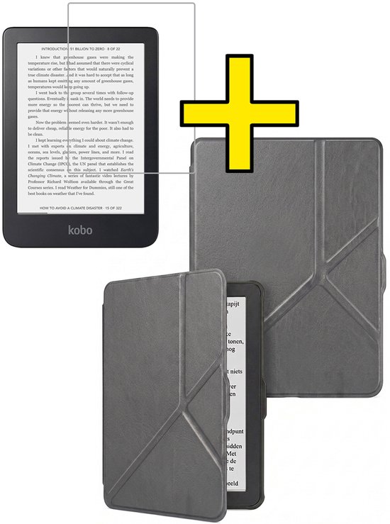 Hoes Geschikt voor Kobo Nia - E-reader Bescherm Hoesje Case Sleep Cover Trifold Met Screenprotector - Hoes Geschikt voor Kobo Nia Hoesje - Grijs