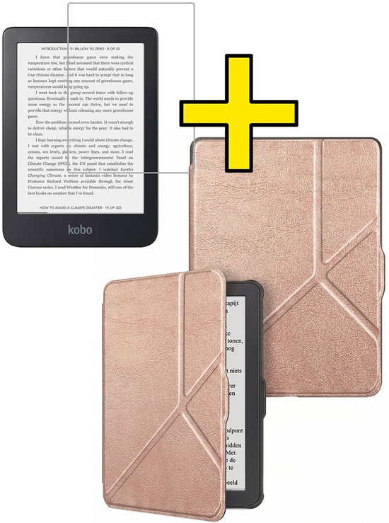 Hoes Geschikt voor Kobo Nia - E-reader Bescherm Hoesje Case Sleep Cover Trifold Met Screenprotector - Hoes Geschikt voor Kobo Nia Hoesje - Rosé Goud