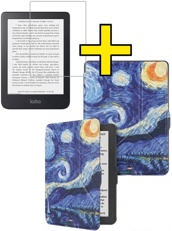 Hoes Geschikt voor Kobo Nia - E-reader Bescherm Hoesje Case Sleep Cover Trifold Met Screenprotector - Hoes Geschikt voor Kobo Nia Hoesje - Sterrenhemel