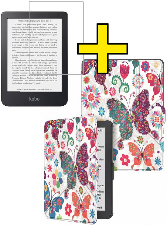Hoes Geschikt voor Kobo Nia - E-reader Bescherm Hoesje Case Sleep Cover Trifold Met Screenprotector - Hoes Geschikt voor Kobo Nia Hoesje - Vlinders