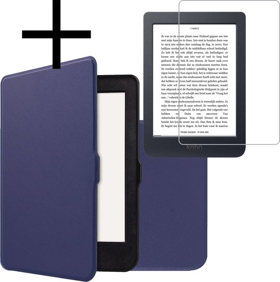 Hoes Geschikt voor Kobo Nia Hoesje Bookcase Cover Book Case Hoes Sleepcover Met Screenprotector - Donkerblauw van MMOBIEL