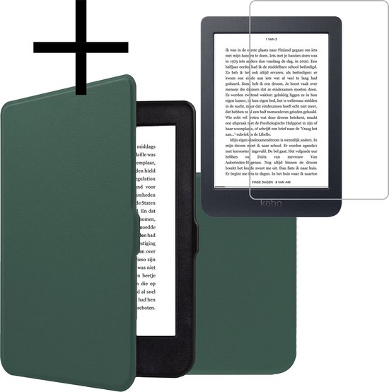 Hoes Geschikt voor Kobo Nia Hoesje Bookcase Cover Book Case Hoes Sleepcover Met Screenprotector - Donkergroen van Cirafon