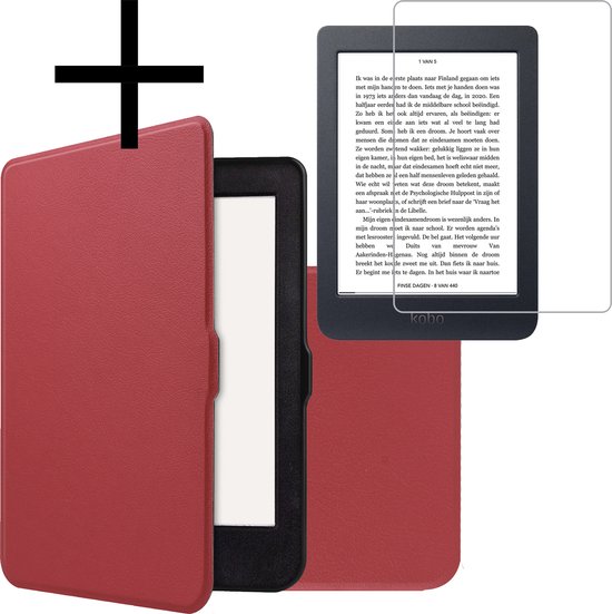 Hoes Geschikt voor Kobo Nia Hoesje Bookcase Cover Book Case Hoes Sleepcover Met Screenprotector - Donkerrood van IVSO