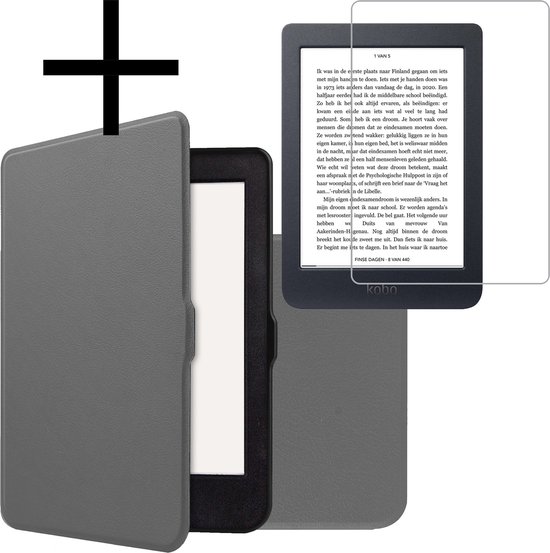 Hoes Geschikt voor Kobo Nia Hoesje Bookcase Cover Book Case Hoes Sleepcover Met Screenprotector - Grijs van FBB