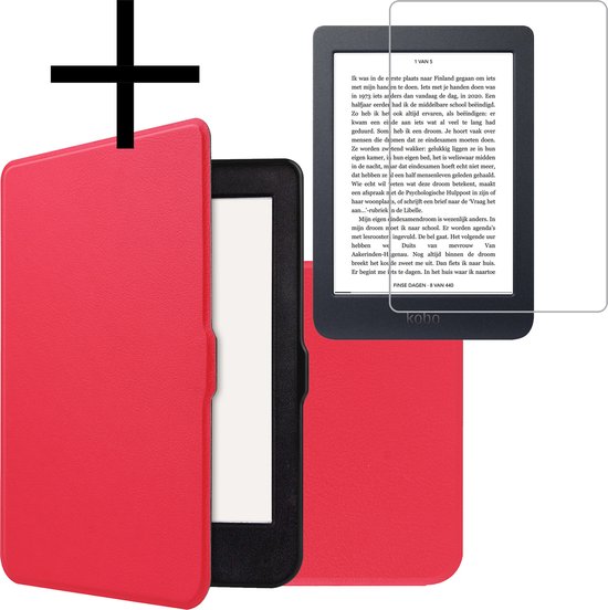 Hoes Geschikt voor Kobo Nia Hoesje Bookcase Cover Book Case Hoes Sleepcover Met Screenprotector - Rood van LW-HUID.