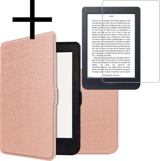 Hoes Geschikt voor Kobo Nia Hoesje Bookcase Cover Book Case Hoes Sleepcover Met Screenprotector - Rosé Goud van i12Cover
