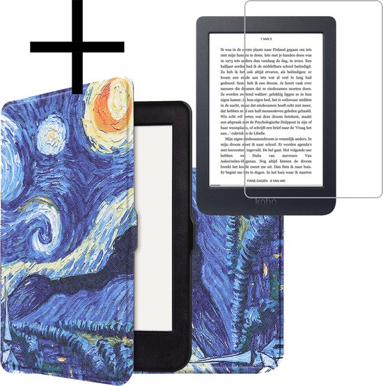 Hoes Geschikt voor Kobo Nia Hoesje Bookcase Cover Book Case Hoes Sleepcover Met Screenprotector - Sterrenhemel van CaseBoutique