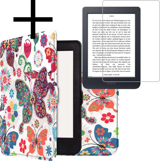 Hoes Geschikt voor Kobo Nia Hoesje Bookcase Cover Book Case Hoes Sleepcover Met Screenprotector - Vlinders van Eposgeluid