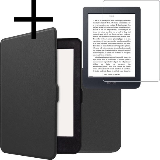 Hoes Geschikt voor Kobo Nia Hoesje Bookcase Cover Book Case Hoes Sleepcover Met Screenprotector - Zwart van Fonneey