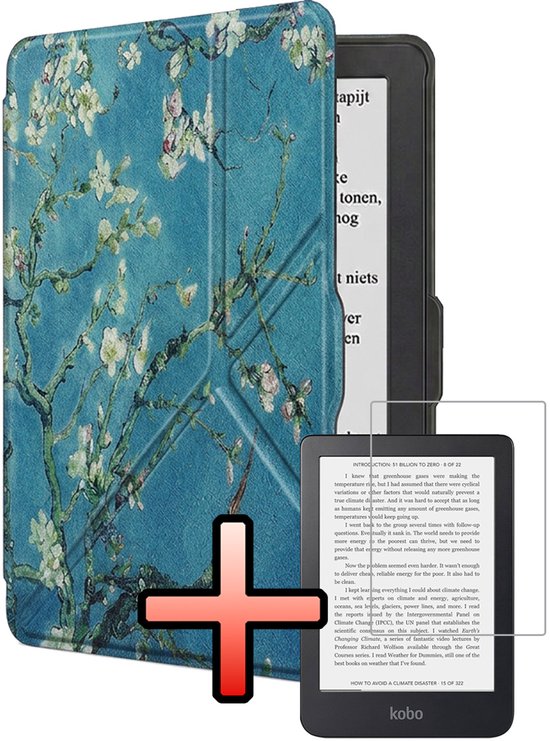 Hoes Geschikt voor Kobo Nia Hoesje Bookcase Cover Book Case Hoes Sleepcover Trifold Met Screenprotector - Bloesem