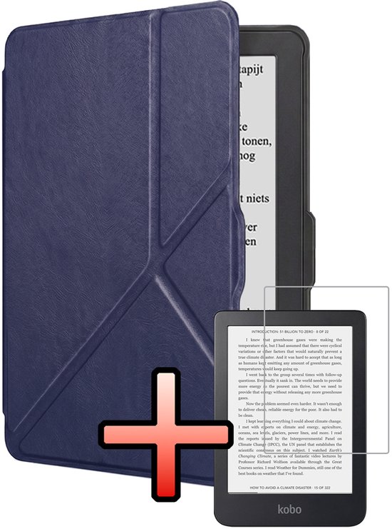 Hoes Geschikt voor Kobo Nia Hoesje Bookcase Cover Book Case Hoes Sleepcover Trifold Met Screenprotector - Donkerblauw