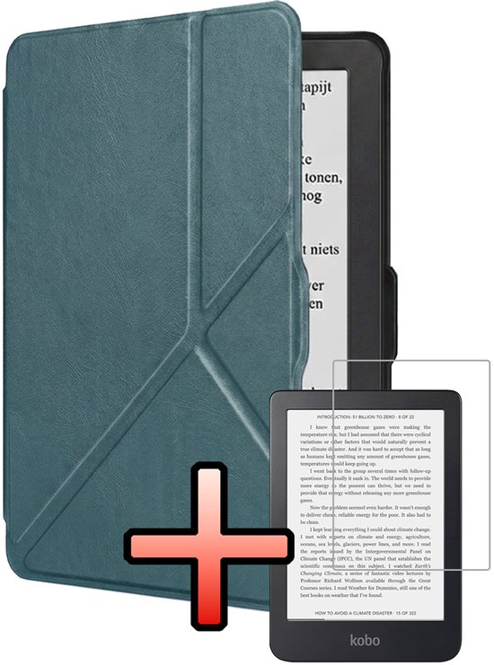 Hoes Geschikt voor Kobo Nia Hoesje Bookcase Cover Book Case Hoes Sleepcover Trifold Met Screenprotector - Donkergroen
