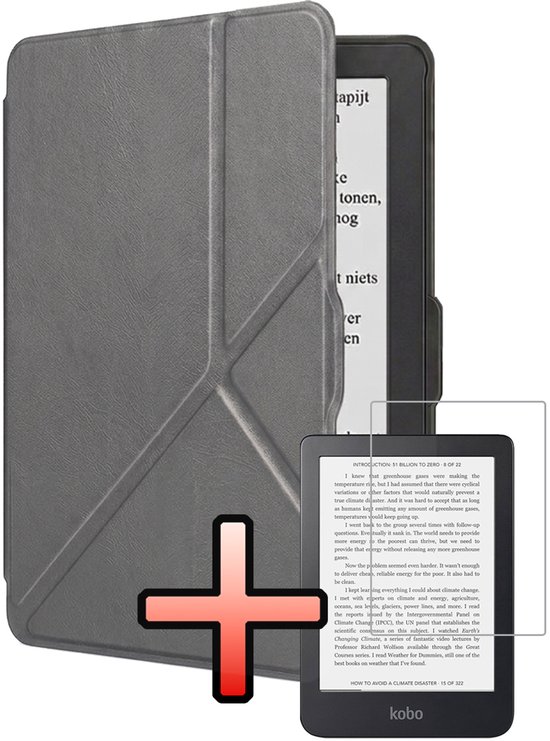 Hoes Geschikt voor Kobo Nia Hoesje Bookcase Cover Book Case Hoes Sleepcover Trifold Met Screenprotector - Grijs