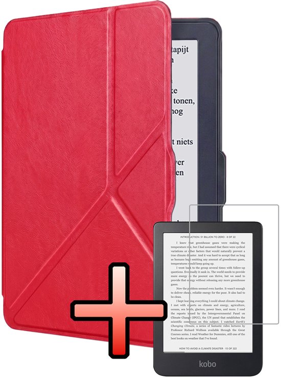 Hoes Geschikt voor Kobo Nia Hoesje Bookcase Cover Book Case Hoes Sleepcover Trifold Met Screenprotector - Rood
