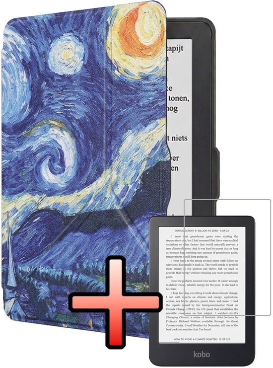 Hoes Geschikt voor Kobo Nia Hoesje Bookcase Cover Book Case Hoes Sleepcover Trifold Met Screenprotector - Sterrenhemel