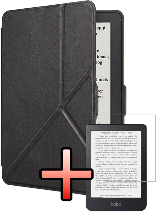 Hoes Geschikt voor Kobo Nia Hoesje Bookcase Cover Book Case Hoes Sleepcover Trifold Met Screenprotector - Zwart