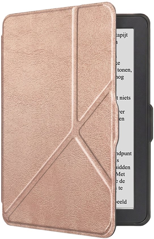 Hoes Geschikt voor Kobo Nia Hoesje Bookcase Cover Book Case Hoes Sleepcover Trifold - Rosé Goud