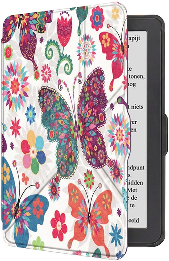Hoes Geschikt voor Kobo Nia Hoesje Bookcase Cover Book Case Hoes Sleepcover Trifold - Vlinders