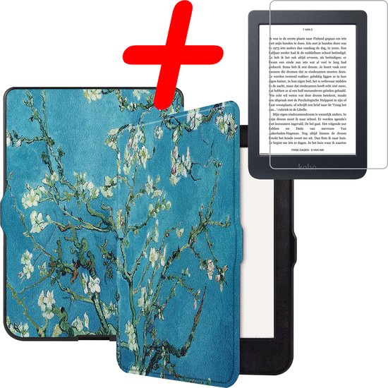 Hoes Geschikt voor Kobo Nia Hoesje Bookcase Cover Hoes Met Screenprotector - Hoesje Geschikt voor Kobo Nia Hoes Cover Case - Bloesem van Berotia