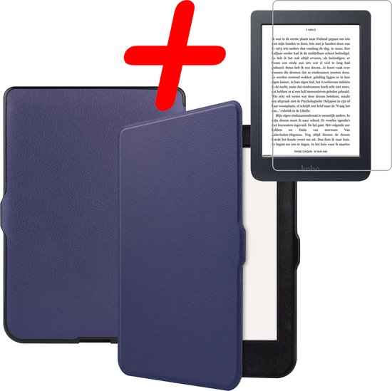 Hoes Geschikt voor Kobo Nia Hoesje Bookcase Cover Hoes Met Screenprotector - Hoesje Geschikt voor Kobo Nia Hoes Cover Case - Donkerblauw van MMOBIEL