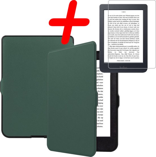 Hoes Geschikt voor Kobo Nia Hoesje Bookcase Cover Hoes Met Screenprotector - Hoesje Geschikt voor Kobo Nia Hoes Cover Case - Donkergroen van Kobo