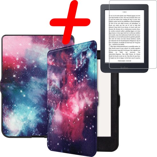 Hoes Geschikt voor Kobo Nia Hoesje Bookcase Cover Hoes Met Screenprotector - Hoesje Geschikt voor Kobo Nia Hoes Cover Case - Galaxy van Eonic