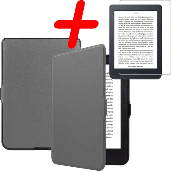 Hoes Geschikt voor Kobo Nia Hoesje Bookcase Cover Hoes Met Screenprotector - Hoesje Geschikt voor Kobo Nia Hoes Cover Case - Grijs van MMOBIEL