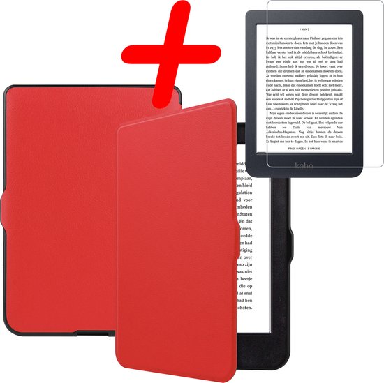 Hoes Geschikt voor Kobo Nia Hoesje Bookcase Cover Hoes Met Screenprotector - Hoesje Geschikt voor Kobo Nia Hoes Cover Case - Rood van Vividgreen