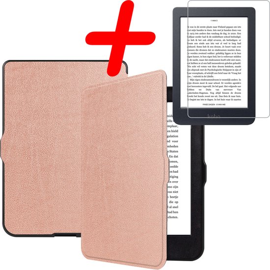 Hoes Geschikt voor Kobo Nia Hoesje Bookcase Cover Hoes Met Screenprotector - Hoesje Geschikt voor Kobo Nia Hoes Cover Case - Rosé Goud van EMORA