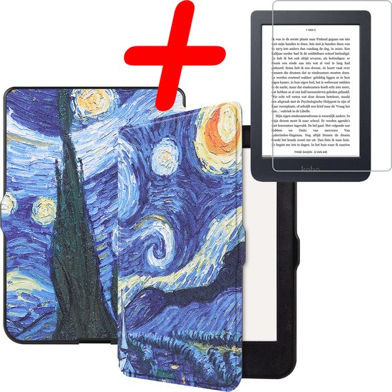 Hoes Geschikt voor Kobo Nia Hoesje Bookcase Cover Hoes Met Screenprotector - Hoesje Geschikt voor Kobo Nia Hoes Cover Case - Sterrenhemel van Leafix