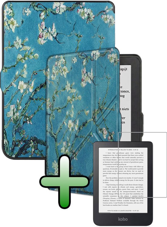 Hoes Geschikt voor Kobo Nia Hoesje Bookcase Cover Hoes Trifold Met Screenprotector - Hoesje Geschikt voor Kobo Nia Hoes Cover Case - Bloesem