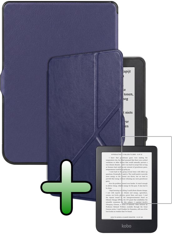 Hoes Geschikt voor Kobo Nia Hoesje Bookcase Cover Hoes Trifold Met Screenprotector - Hoesje Geschikt voor Kobo Nia Hoes Cover Case - Donkerblauw