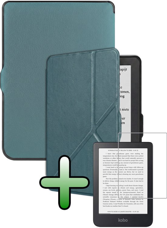 Hoes Geschikt voor Kobo Nia Hoesje Bookcase Cover Hoes Trifold Met Screenprotector - Hoesje Geschikt voor Kobo Nia Hoes Cover Case - Donkergroen
