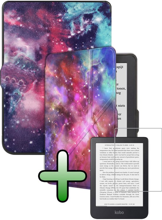 Hoes Geschikt voor Kobo Nia Hoesje Bookcase Cover Hoes Trifold Met Screenprotector - Hoesje Geschikt voor Kobo Nia Hoes Cover Case - Galaxy